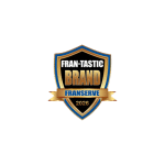 Award shield badge with a blue and gold border, text 'FRAN-TASTIC BRAND' at the top, a gold ribbon across the middle reading 'FRAN-SERVE', and the year 2026 at the bottom.